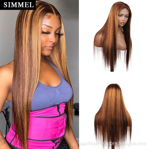 SPARK Highlight Lace Closure Human Hair Wigs for Black Women Brazilian Hair lace Brown Blonde Mixed Colored Wig Pre Plucked